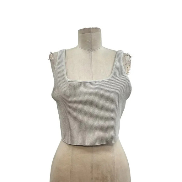 Aritzia Babaton‎ Sculpt Knit Cropped Tank Top Squareneck Gray Plus Size 1X - Picture 1 of 9